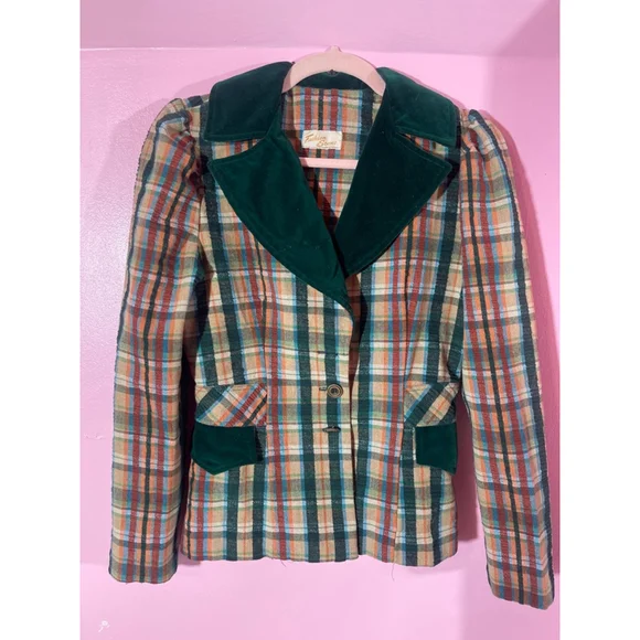 Vintage Women's Fashion Scene Plaid Blazer Jacket Size S Green - Picture 3 of 13